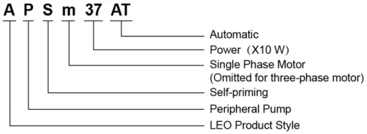 نمودار نامگذاری بوسترپمپ خانگی و هوشمند لئو (LEO) سری APSm-AT (تک فاز)