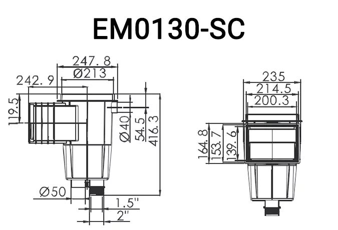 ابعاد اسکیمر استاندارد ایمکس (Emaux) em0130 em0130-sc