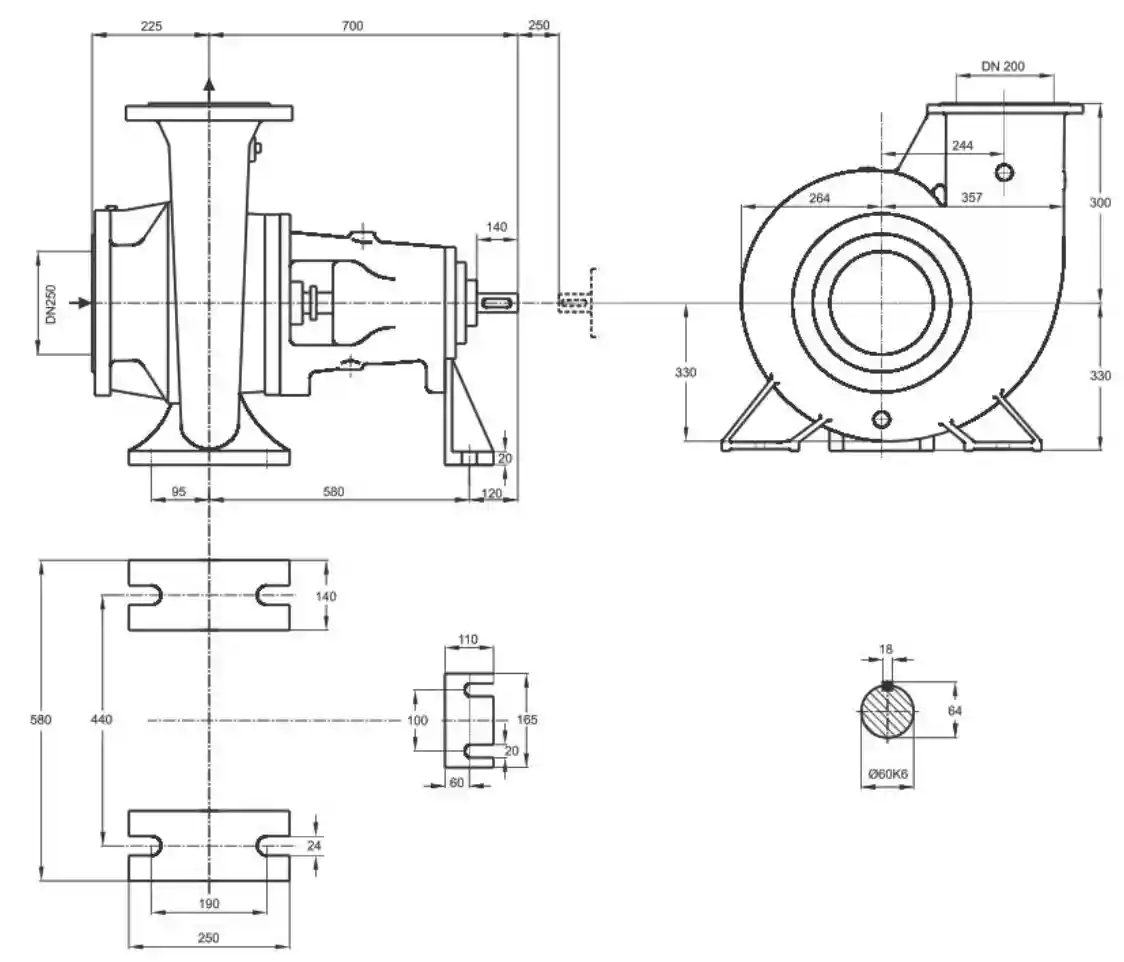 ابعاد پمپ سانتریفیوژ (گریز از مرکز) حلزونی پمپیران سری ER 200-230