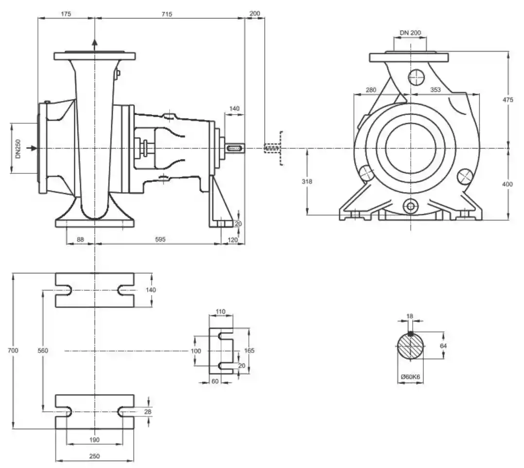 ابعاد پمپ سانتریفیوژ (گریز از مرکز) حلزونی پمپیران سری ER 200-330