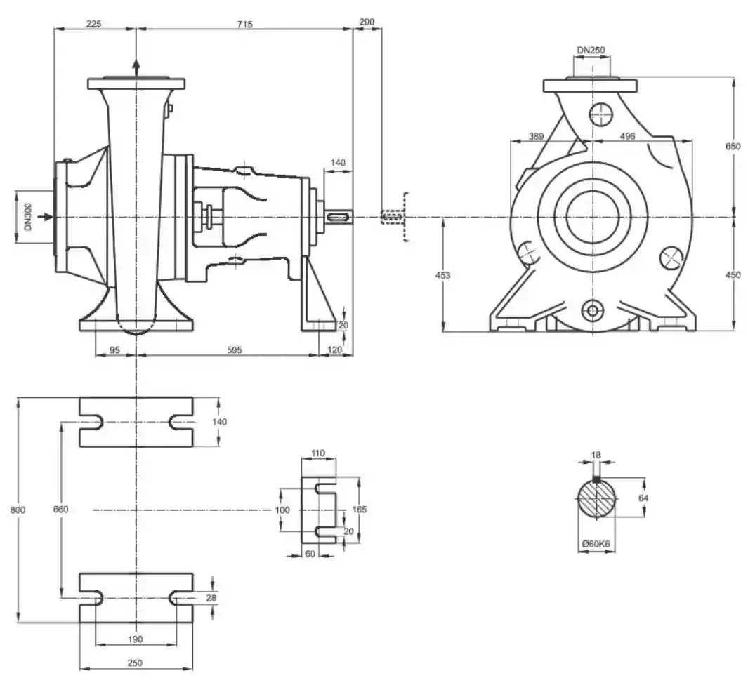ابعاد پمپ سانتریفیوژ (گریز از مرکز) حلزونی پمپیران سری ER 250-500