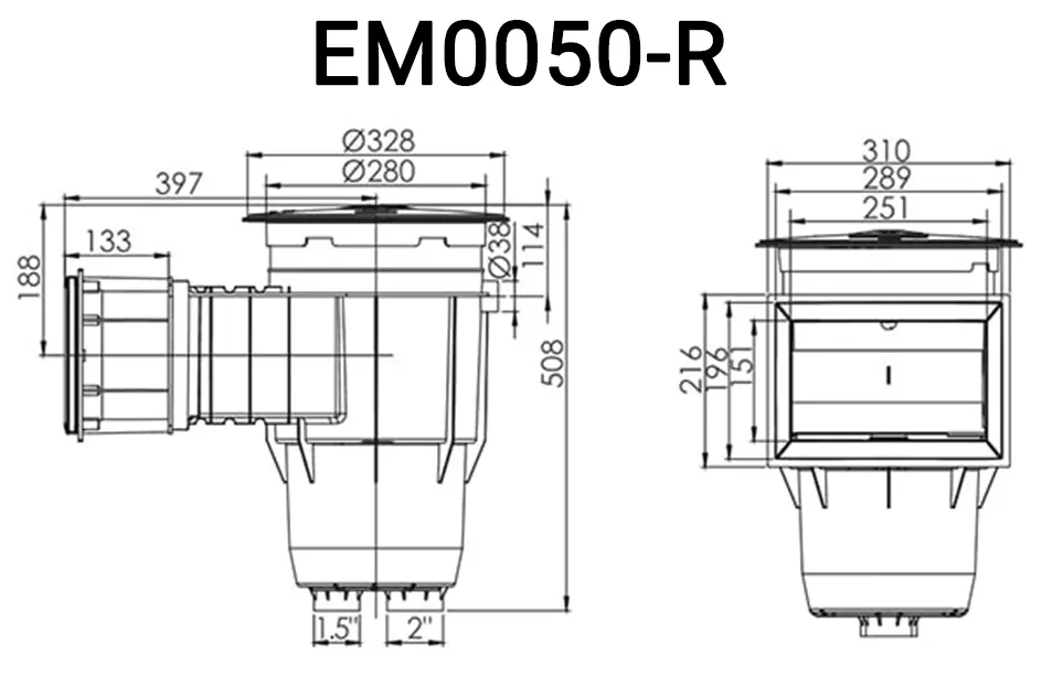 ابعاد اسکیمر سنگین ایمکس (Emaux) em0050-r emaux heavy duty skimmer