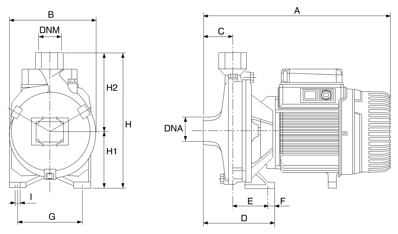 ابعاد پمپ آبرسانی داب (DAB) سری K (سه فاز) dab centrifugal pump k series 3 phase