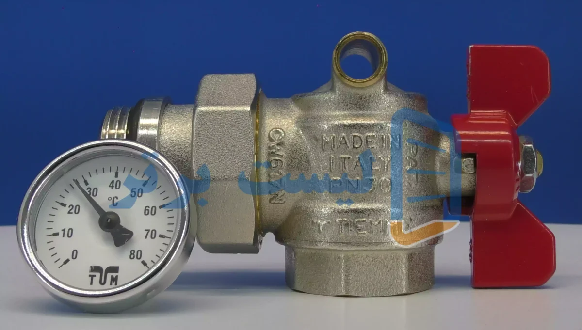 شیر توپی 90 درجه ماسوره‌دار تییمه (Tiemme) ایتالیا tiemme 90 degree union ball valve شیر کلکتور ترمومتردار